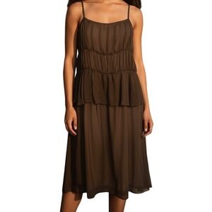 ANTHROPOLOGIE MOULINETTE SOEURS Light Mocha Silk Susannah Dress EUC Size 8‎